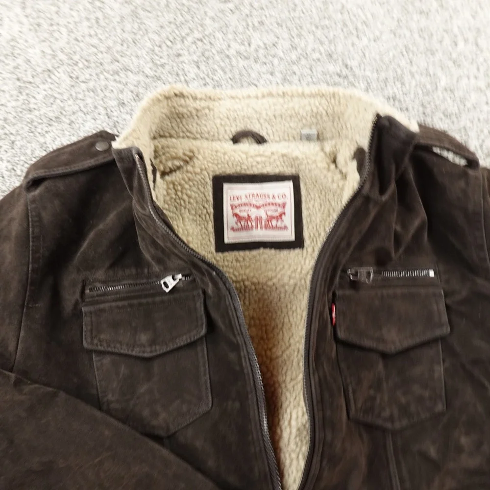 NEW Levis Jacket Mens XL Brown Sherpa Lined‎ Faux Suede Trucker Bomber Work Coat
